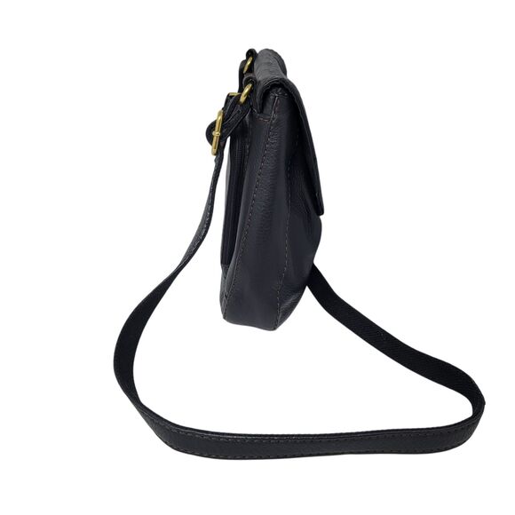 Fossil Vintage Black Leather Flap Crossbody Handbag with Brass Turn Lock - Picture 2 of 14